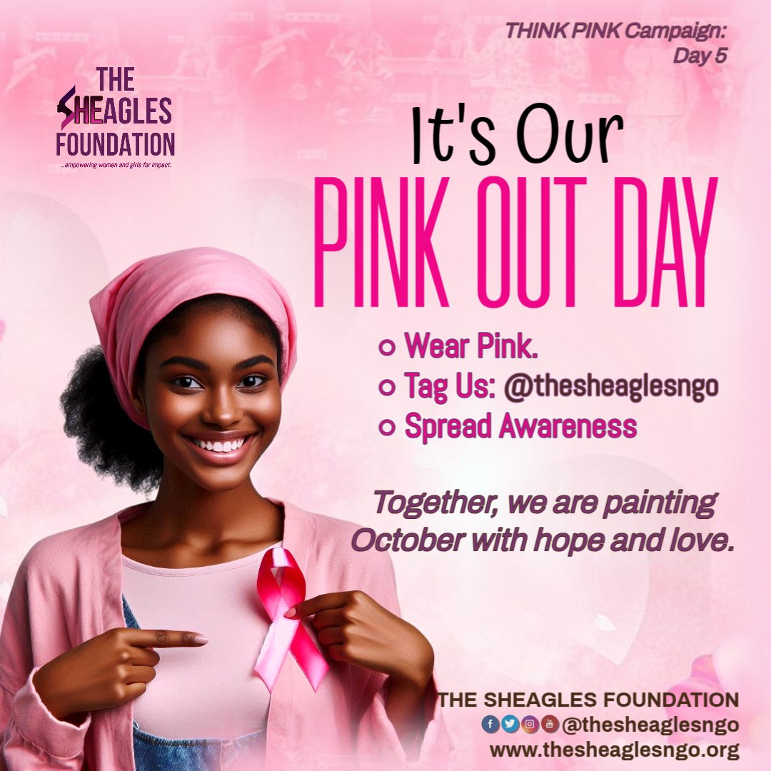 thesheaglesngo's tweet photo. THINK PINK CampaignDay 5: Pink Out Day

It’s PINK OUT DAY! 🎀
Wear your pink proudly today to show love, support, and hope for everyone affected by breast cancer.

💞 Snap a photo
💞 Tag @thesheaglesngo
💞 Use #ThinkPink &amp; #OctoberGoesPink

Together, our pink voices are powerful! https://t.co/YHRJQPQMky