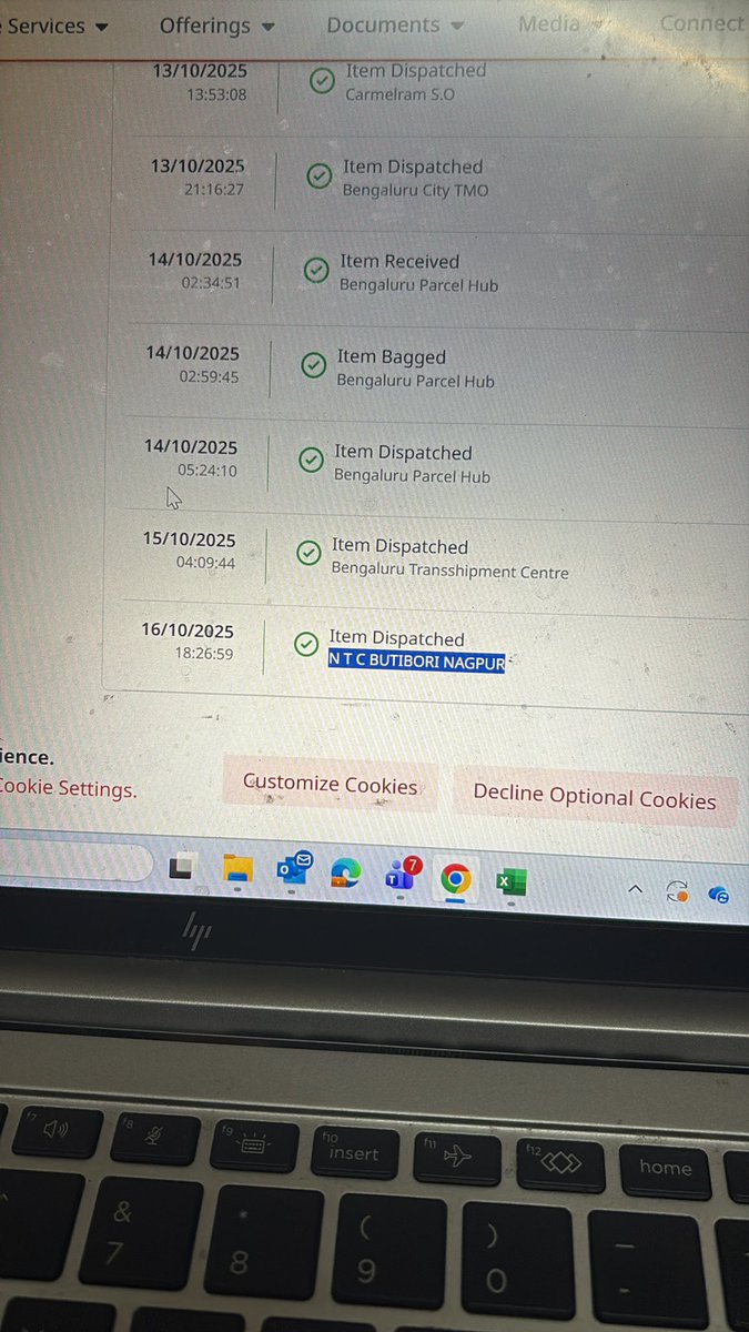 aca_ankush's tweet image. We couriered parcel on 13/10/25 from Bangalore to Giridih.(CK571116685IN). However, parcel has not yet been delivered, the last update was on 16/10/25, also raised complaint on 23/10/25(comp no. 2232673155), but have not received any update.Please look into this.@IndiaPostOffice