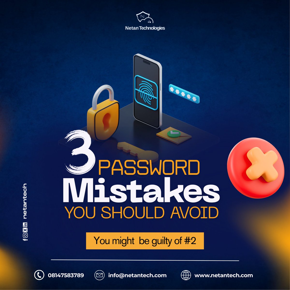NetanTech's tweet image. Myth: “Strong passwords are enough to stay safe online.”
Truth: Passwords help but real safety comes from multiple layers of protection.
Enable 2FA, stay alert for scams, and update regularly.

#CyberSecurityTips #NetanTech #OnlineSafety #justiceforochanya #DigitalSafety
