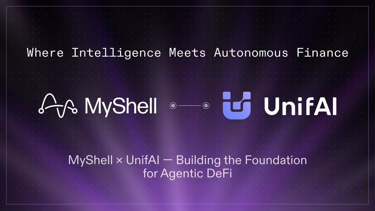 myshell_ai's tweet image. Intelligence Flows Into Finance

MyShell partners with UnifAI @UnifaiNetwork to integrate autonomous intelligence across the DeFi landscape — transforming static strategies into adaptive, self-learning systems.

Together, we are building the foundation for a new era of agentic…