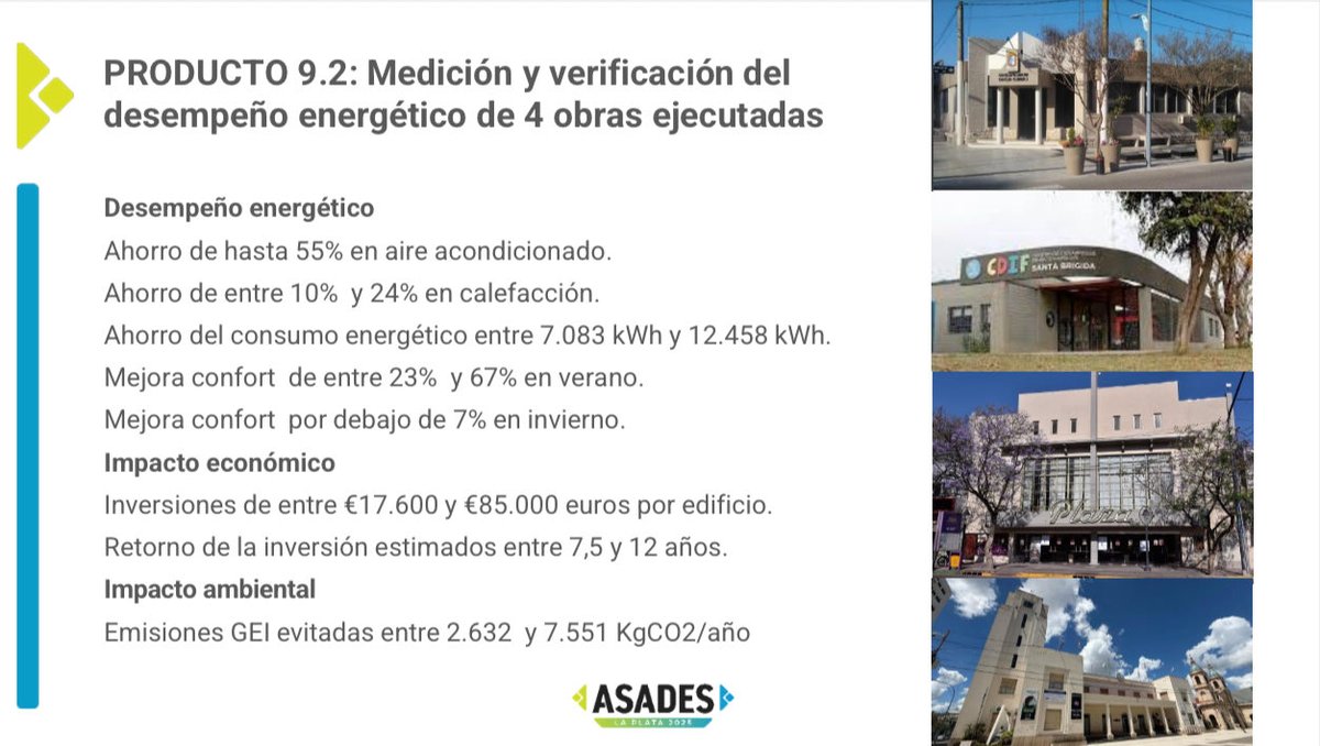 horaciomartino's tweet image. Ponencia XLVII Reunión de Trabajo ASADES 2025

OBRAS DE REHABILITACIÓN ENERGÉTICA EN EDIFICIOS MUNICIPALES: LA EXPERIENCIA DEL PROGRAMA EUROCLIMA EN ARGENTINA

En la ponencia se presentan las 8 obras de rehabilitación energética realizadas en el marco del Proyecto EMES EUROCLIMA