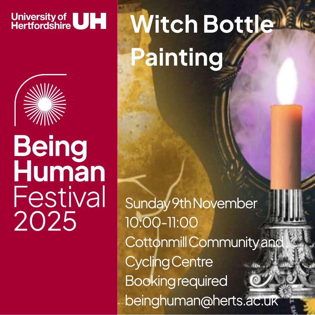 From making witch-bottles to sitting in historic ruins listening to spooky stories, 9th November is a date for your diary if you're in Herts - <a href="/UniofHerts/">University of Hertfordshire</a> <a href="/UHertshistory/">UniofHertsHistory</a>  <a href="/BeingHumanFest/">Being Human Festival</a>  ave teamed up to create a full programme of fun #Folklore family events. Come and join us!