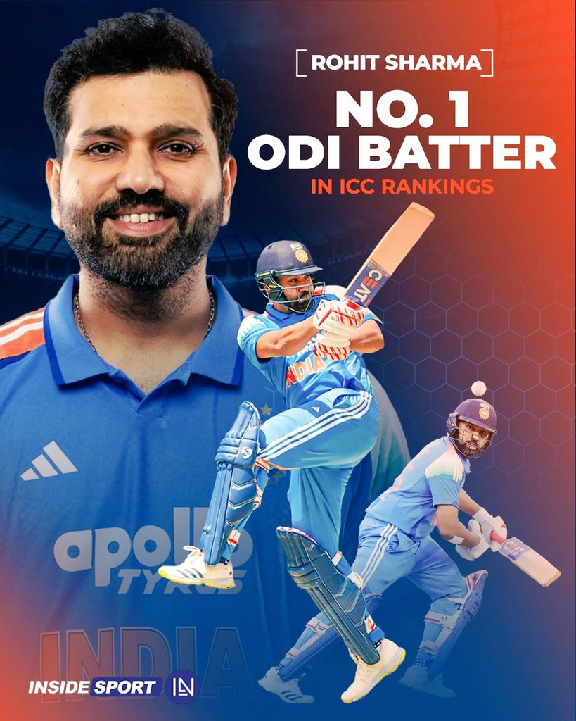 chaudhari_dips's tweet photo. History created! 🔥  
Rohit Sharma ne pehli baar ODI rankings me No. 1 spot hasil kiya 🙌  
Consistency, class aur records ��� sab ek saath!  
#RohitSharma #TeamIndia #ODI #Cricket #BCCI
#ICCRankings 
#45goat🐐 https://t.co/Pwi3FO9WQa