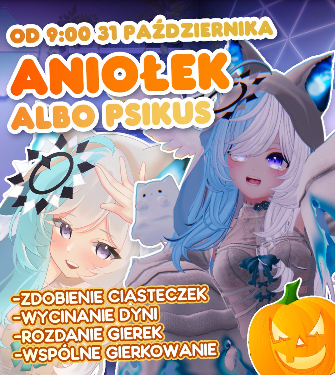 Shirubia_sama's tweet image. Aniołek albo PSIKUS!

Halloween już zaraz, a evencik prawie gotowy!
Będzie dużo wspólnej zabawy, konkursiki i HANDCAM
Do zobaczenia w Halloween!

#plvtuber #vtuberpl