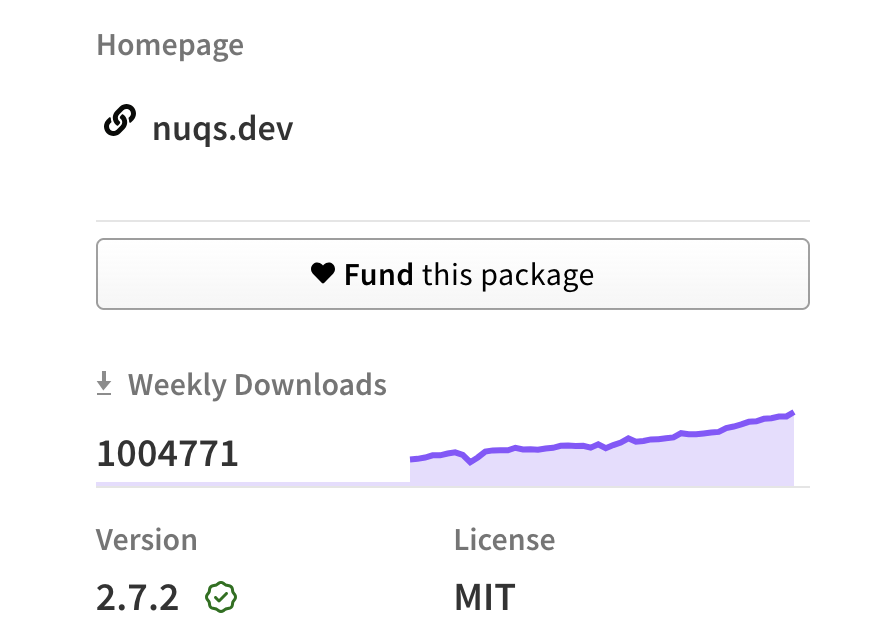📦 nuqs has passed 1M weekly downloads on <a href="/npmjs/">npm</a> 🚀

Thanks everyone! 🫶