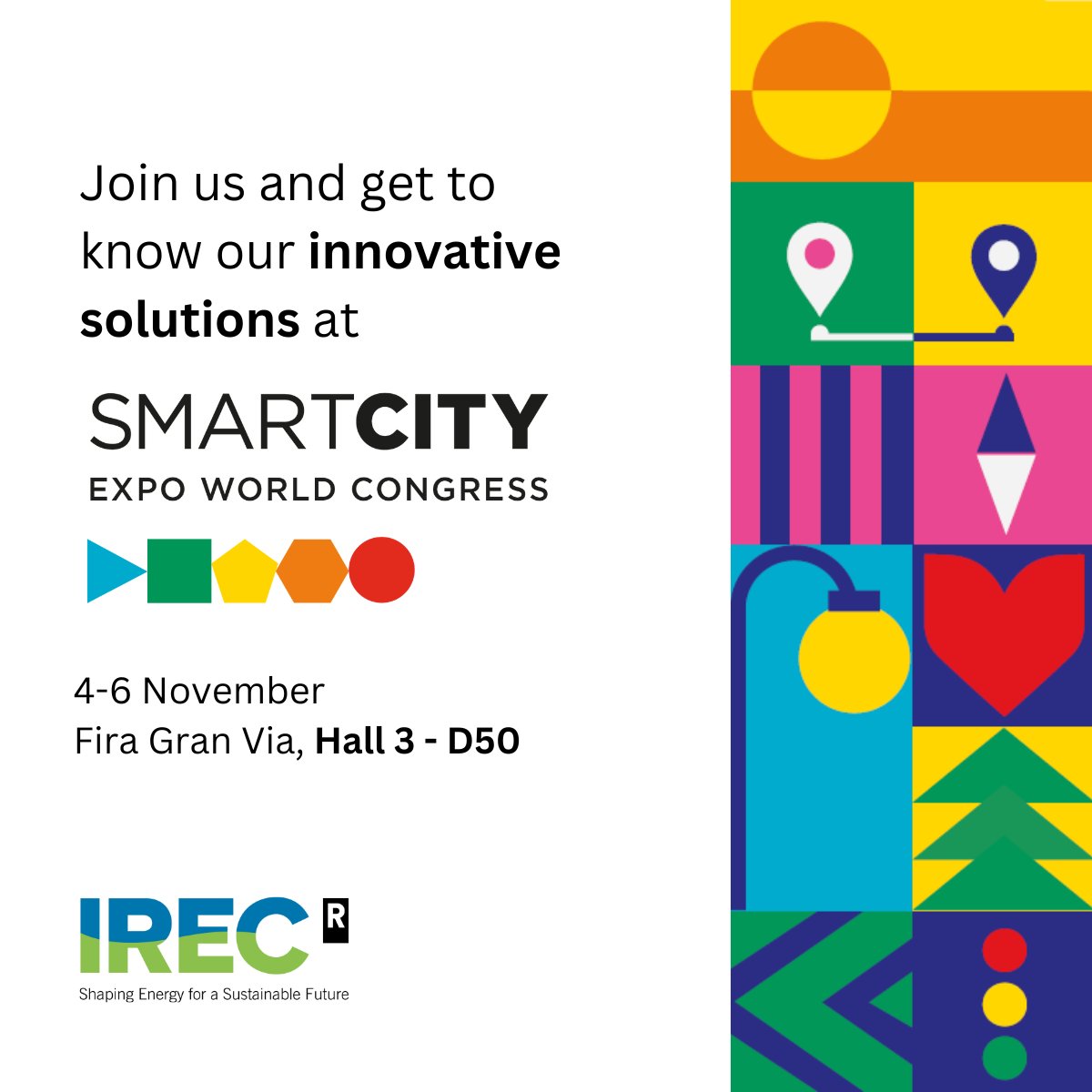 🌍From November 4-6, join us at the #SCEWC2025, the world’s largest event for urban innovation, where we will be showcasing <a href="/IREC_Energia/">IREC</a>'s innovative solutions.

Come visit us 👉𝗛𝗮𝗹𝗹 𝟯, 𝗗𝟱𝟬 

📢IREC researchers will also participate in several talks. 

#IRECevents