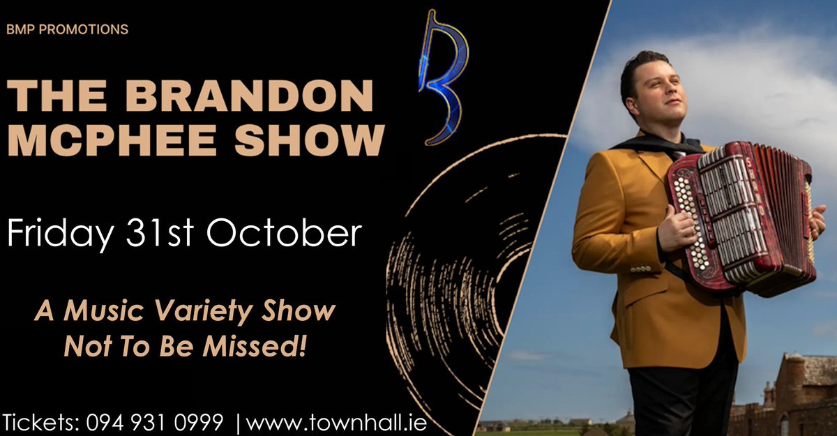 Townhall_CM's tweet image. The Brandon McPhee Show
📷 Friday, 31st October 2025
Tickets available from the Box Office on 📷094 931 0999 and also online from 📷 townhall.ie/event/the-bran… #gigguide #mayo #nightout #liveentertainment #theatre