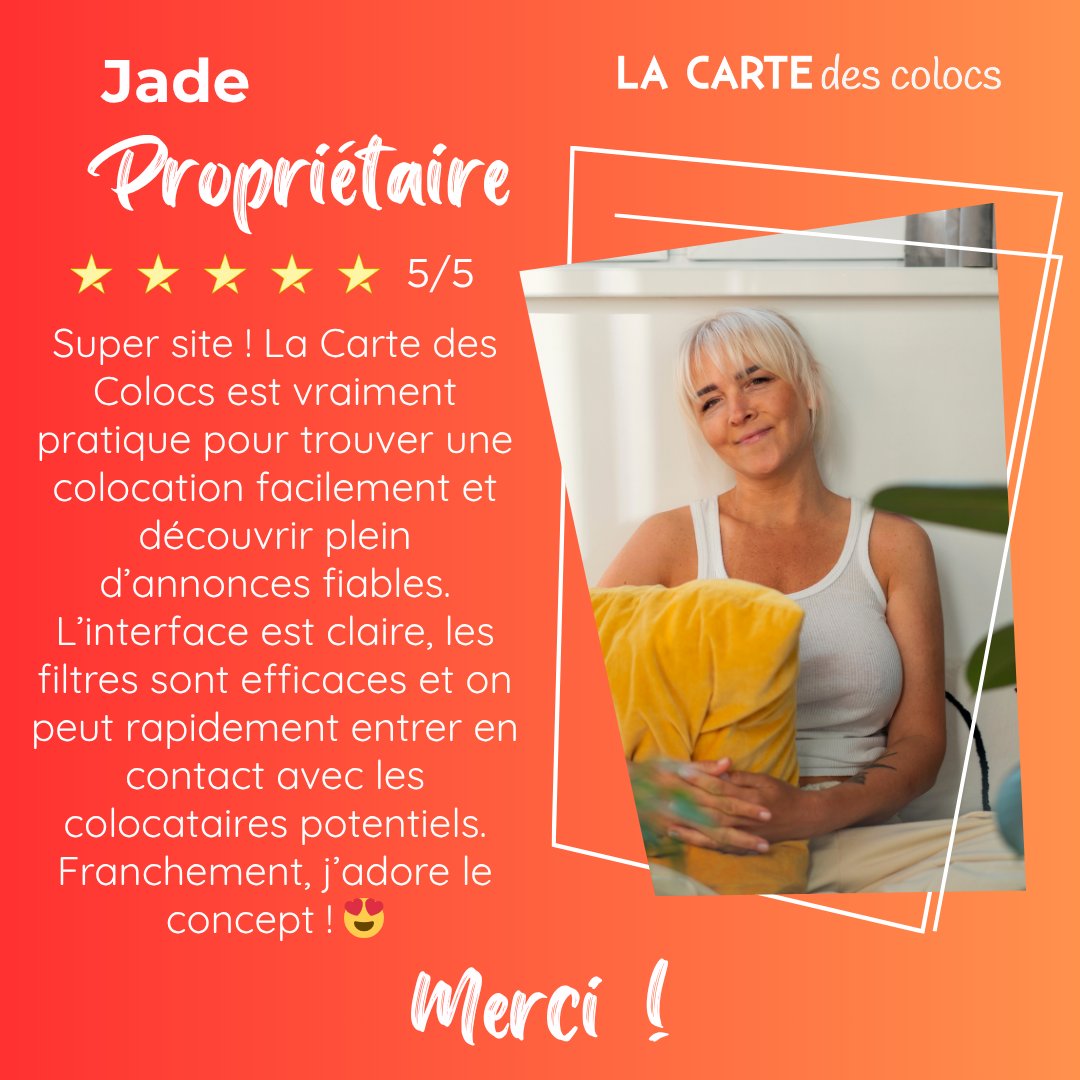 CartedesColocs's tweet image. ⭐️La Carte des Colocs est notée 4,9/5 sur Trustpilot, avec plus de 500 avis vérifiés. La Carte des Colocs, plus que jamais le site de logement qui séduit les étudiants, les locataires et les propriétaires ! #colocation | #coliving
fr.trustpilot.com/review/www.lac…