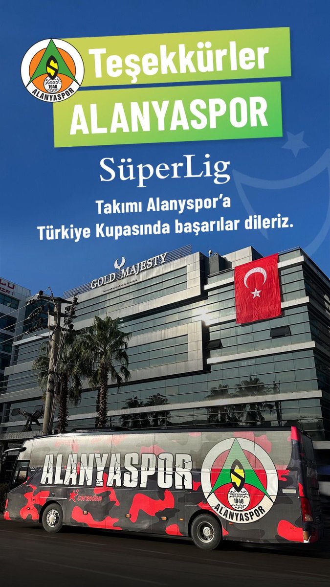 Azatguler16's tweet photo. Türkiye Kupası mücadelesi öncesinde Süper Lig takımı Alanyaspor’u otelimizde ağırlamaktan memnuniyet duyduk.
Yıldırımspor karşılaşmasında kendilerine başarılar diliyoruz. 🧡💚⚽️
#GoldMajestyHotel #Alanyaspor #TürkiyeKupası https://t.co/fv1bGjXIST