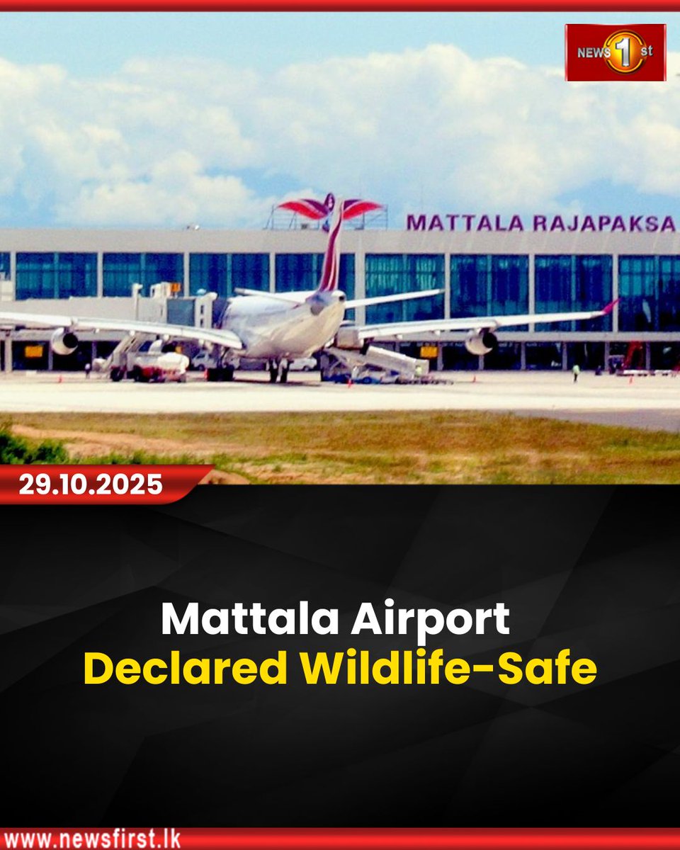 NewsfirstSL's tweet photo. Mattala Airport Declared Wildlife-Safe

Details: https://t.co/pR5Wxlc0Ov

#NewsFirst #News1st #NewsFirstEnglish #LKA #SriLanka #LatestNews #MRIA #wildlifesafe https://t.co/vqe9niuivv