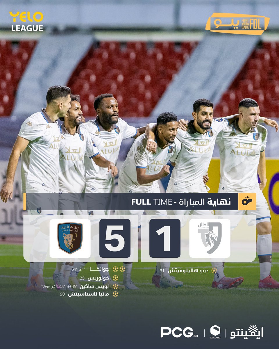 📊 إحصائيات نادي العلا بعد أول 6 جولات في دوري يلو ⚔️

🏆 الترتيب: الأول 🔝
🎯 النقاط: 16 نقطة
⚽ عدد المباريات: 6
✅ فوز: 5 مباريات
🤝 تعادل: مباراة واحدة
❌ خسارة: لا يوجد
⚽ سجّل: 17 هدف
🛡️ استقبل: 3 أهداف
📈 فارق الأهداف: +14

⸻

🔥 نتائج نادي العلا في أول 6 جولات:

1️⃣ العلا