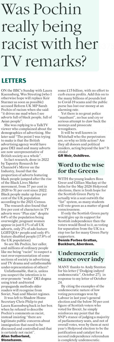 sud55_allan's tweet image. My letter in yesterday's Herald on the "racist" comments by Reform MP Sarah Pochin. Also attached William Lonneskie's reply agreeing with me.