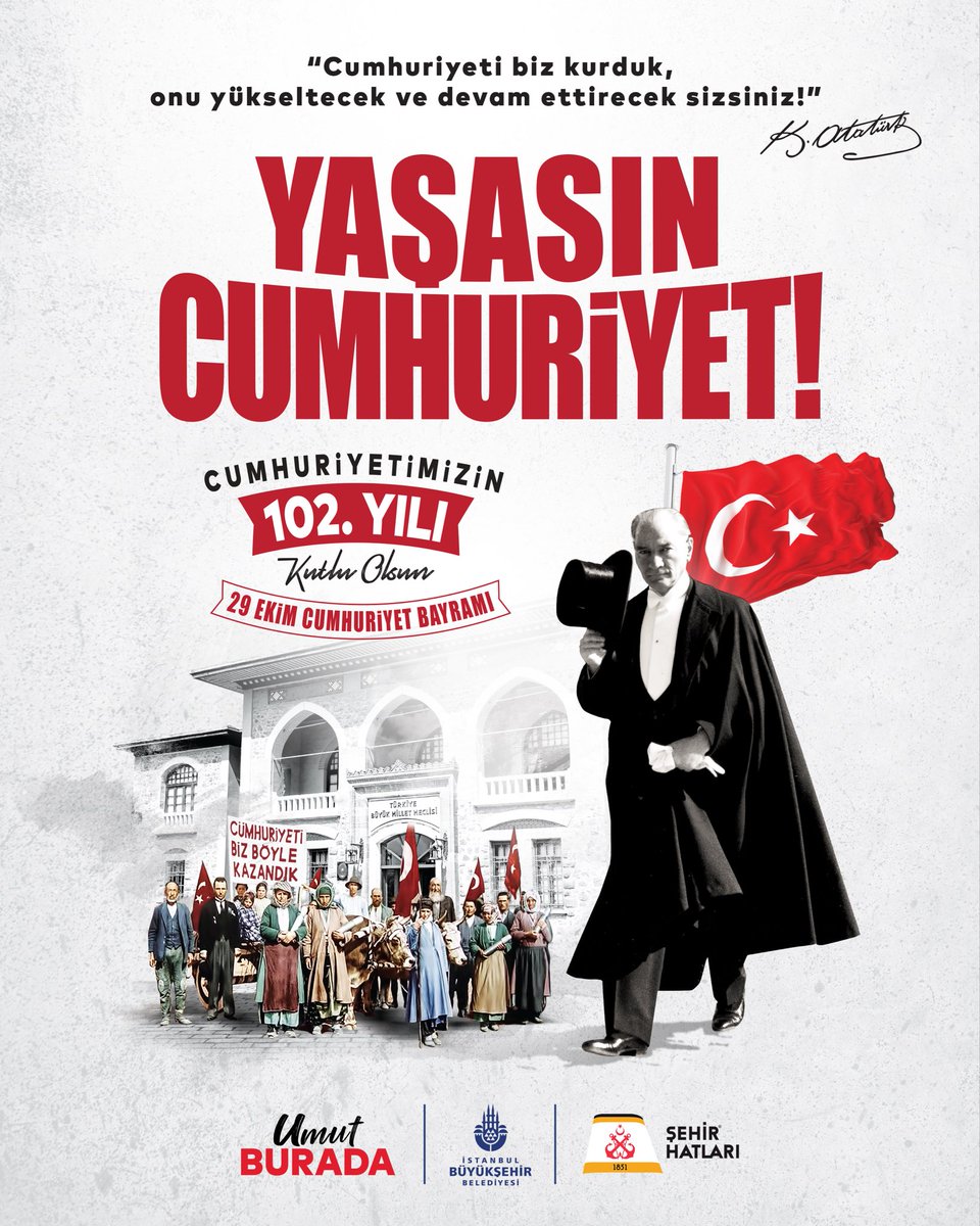 102 yıl önce Gazi Mustafa Kemal Atatürk’ün kurduğu Cumhuriyetimiz bizim ellerimizde yükselmeye devam edecek!

Fikri hür, vicdanı hür, irfanı hür milletimizle çalışarak, üreterek daha güzel günleri birlikte var edeceğiz. 

29 Ekim Cumhuriyet Bayramımız kutlu olsun.