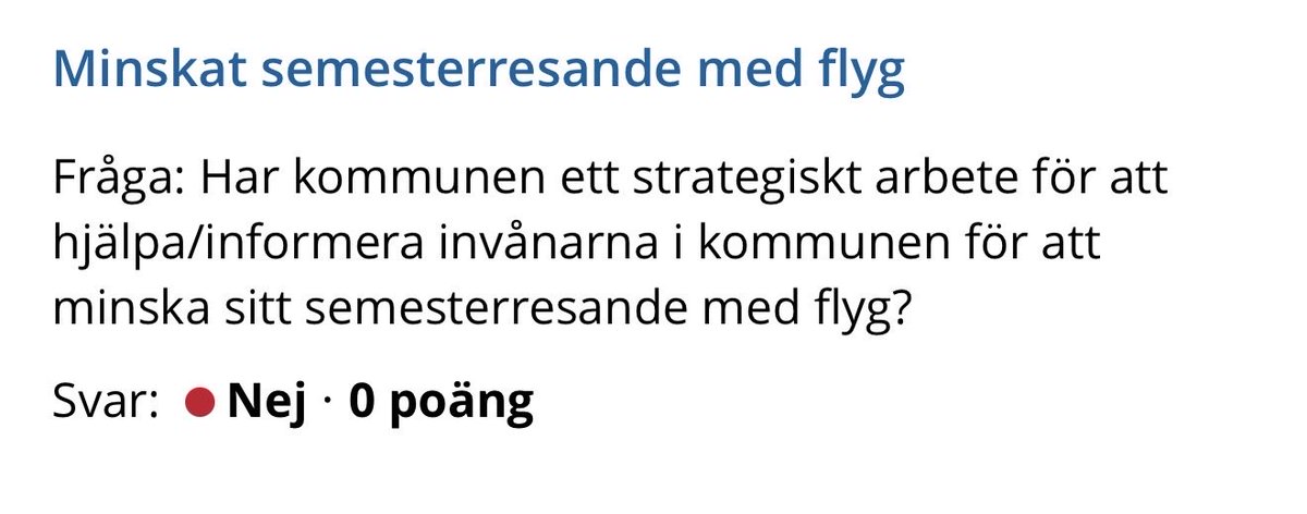 HerrOlsson's tweet image. Aktuell hållbarhet som varje år släpper ”Miljöbarometern” tycker att det är kommunernas uppgift att arbeta med flygskam. Borde inte frågan ändras till andel resande med hållbara bränslen @flygfredrik? Lerums kommun låter kommuninvånarna göra medvetna val själva utan pekpinnar.