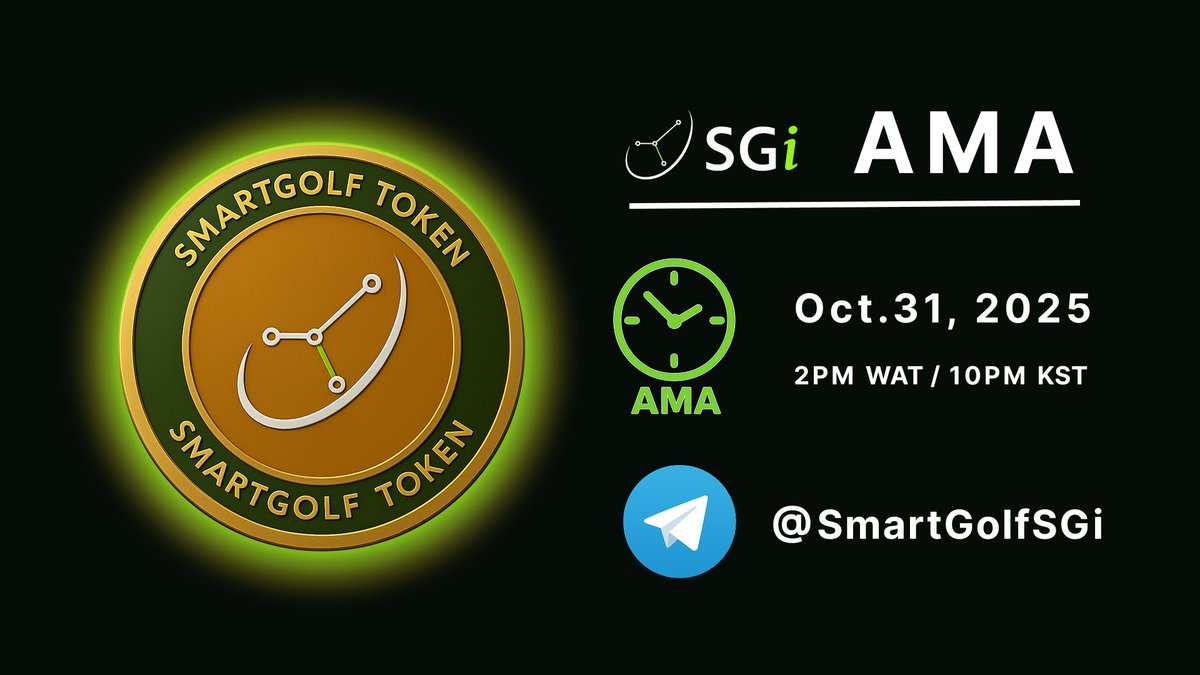 SmartGolfSGi's tweet image. SGi AMA — Oct 31, 13:00 UTC, 2PM WAT / 10PM KST
Bring your questions about SmartGolf Token, AI coach, and rewards.
Join here teams.live.com/meet/935510760…
Certified Project. What is Next.
Join us on Telegram: @SmartGolfSGi
#SmartGolf #SGi #DePIN #RWA #SwingToEarn