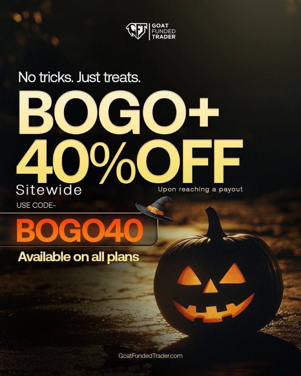 chap_trader's tweet image. ๐จBOGO + 40% OFF SITEWIDE๐จ
This Halloween GFT offers you the sweetest treat ๐
โ
40% OFF
โ
Buy one, get one for free upon reaching a payout 
โ
Available on all plans 
๐๏ธCode: BOGO40
Double the accounts, double the profit potential
Limited-time Halloween deal
Donโt miss out!โฆ