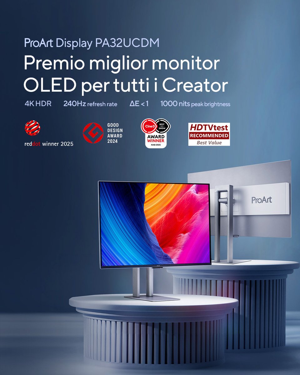 Il pluripremiato monitor 4K QD-OLED della linea ProArt offre un HDR mozzafiato, il 99% di copertura DCI-P3 e una luminosità di picco fino a 1000 nit.

🎁 Approfitta subito di uno sconto esclusivo qui:
asus.com/it/proart/disp…
