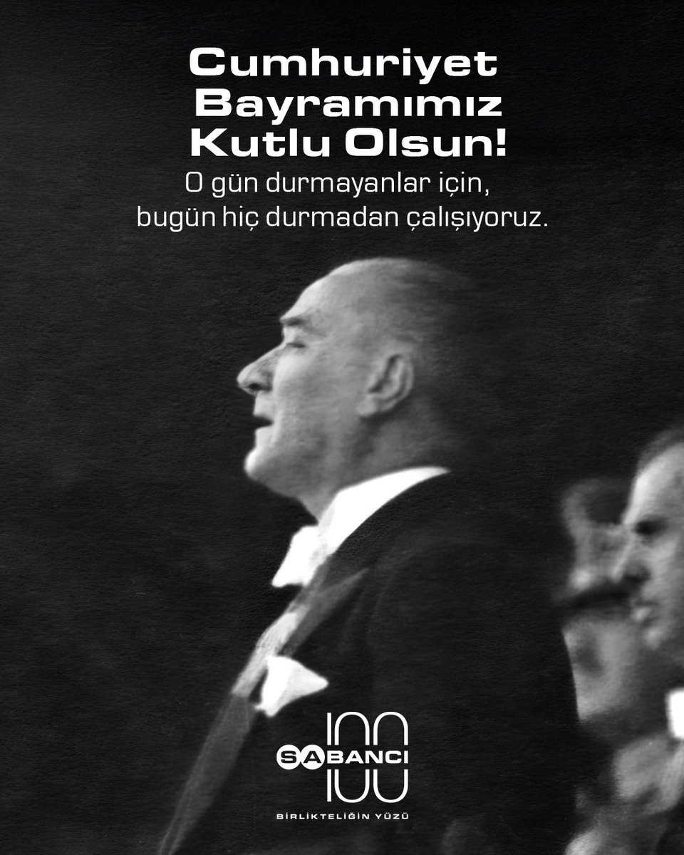 O gün durmayanlar için bugün hiç durmadan çalışıyoruz. Cumhuriyetimiz için hep birlikte üretmeye devam edeceğiz.
29 Ekim Cumhuriyet Bayramımız Kutlu Olsun! 🇹🇷❤️

#29EkimCumhuriyetBayramı
#SabancıHolding <a href="/SabanciHolding/">Sabancı Holding</a>