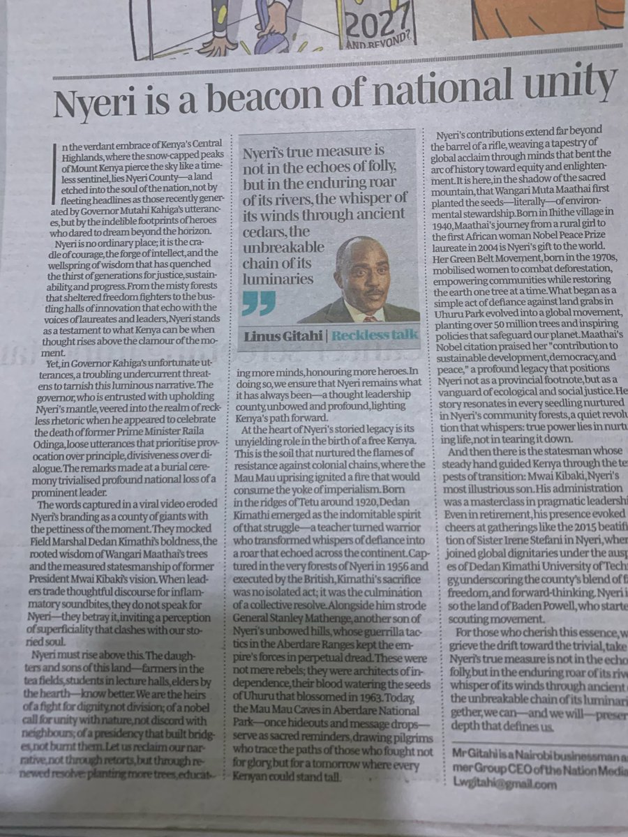 A very good piece here <a href="/LinusGitahi/">Linus Gitahi</a> ! Beyond the echoes of folly lies a land etched into the soul of our Nation….the cradle of courage and forge of intellect!!!….all ebbing and flowing with the echoes of laureates and leaders….perfect! Good piece!