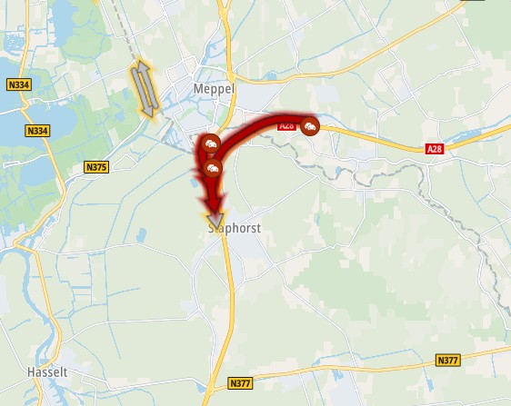 Ongeluk op A28 tussen De Wijk en Staphorst