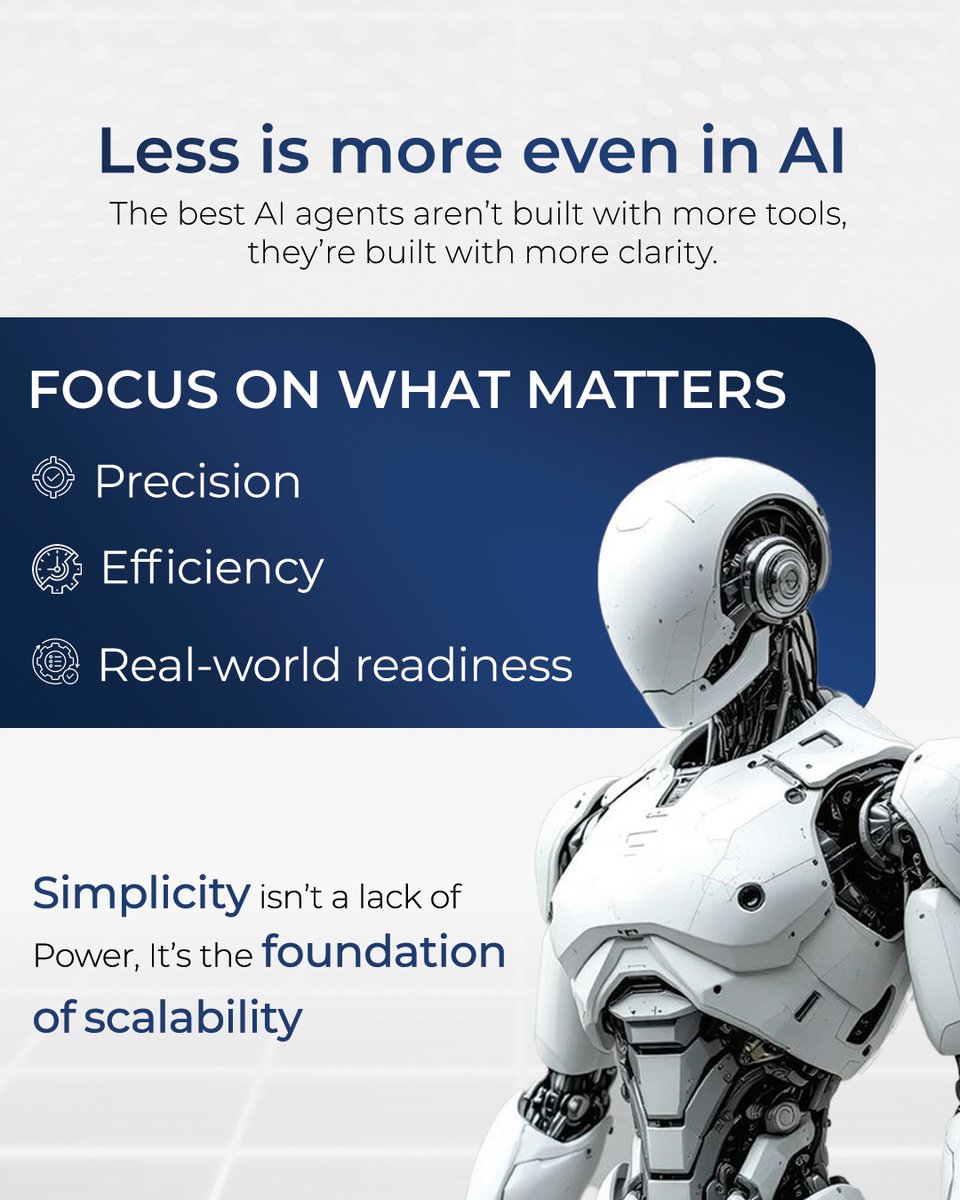 When it comes to building AI agents, simplicity is powerful.
Focus on what truly matters - precision, efficiency, and real-world readiness.
It’s not about having more tools, it’s about having the right clarity.

Start your AI journey now.

#aiagents #techinnovation