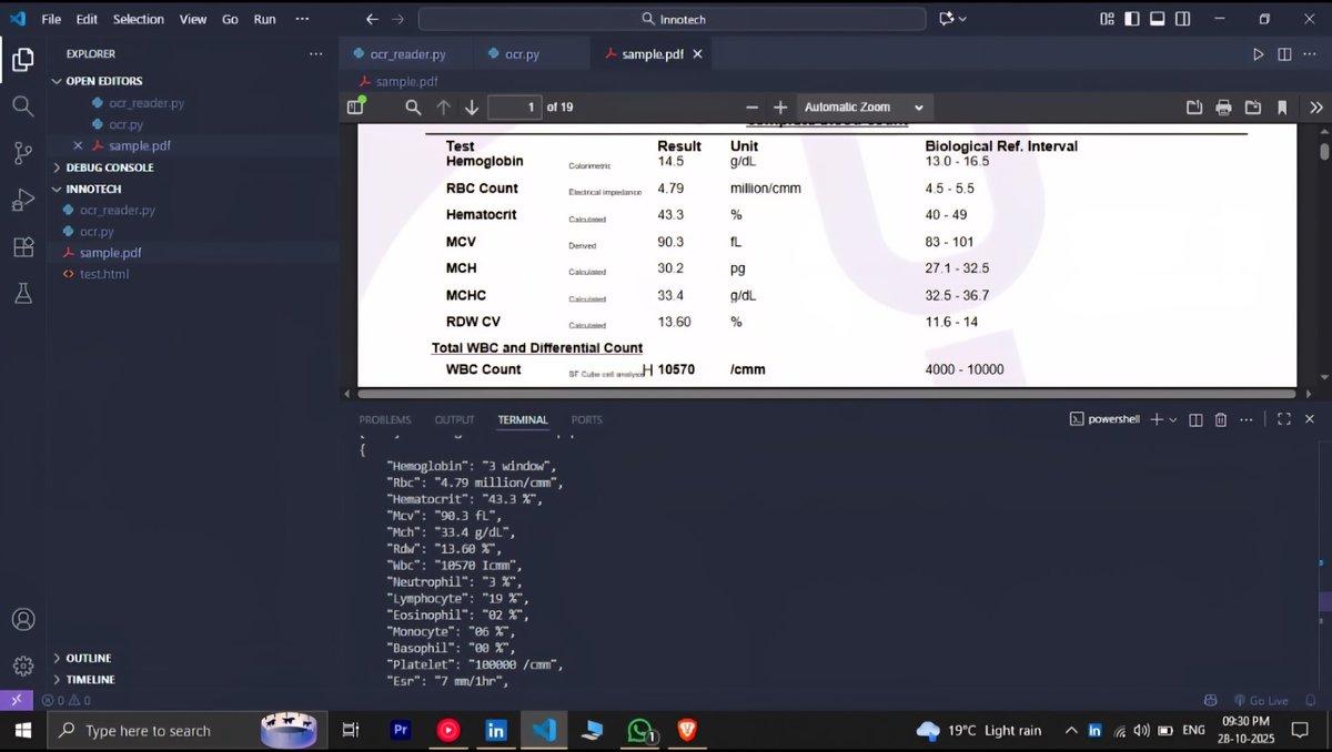 Apurve_Karanwal's tweet image. 🚀 Just built pyOCR — a Python-based OCR tool that extracts text from PDFs and images using Tesseract, OpenCV, and Poppler.
It converts scanned docs into editable text & JSON output.
Check it out on GitHub 👇
github.com/ApurveKaranwal…
#Python #OCR #OpenSource #AI #ComputerVision