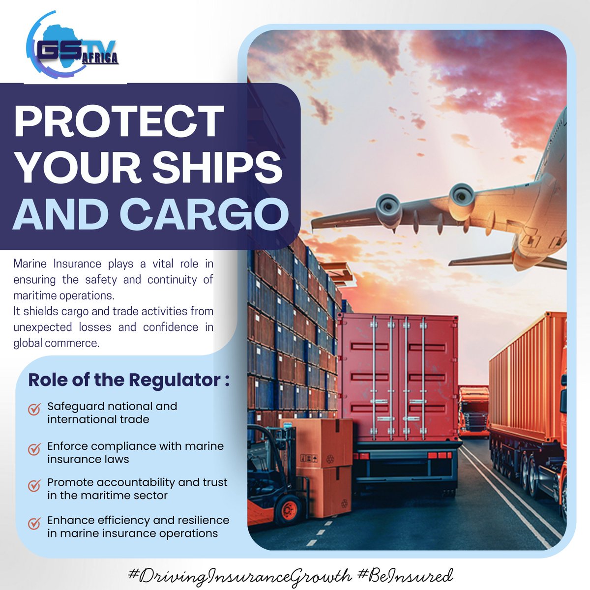 GstvAfrica's tweet image. Did you know? Marine insurance protects your ships and cargo from unexpected losses—keeping global trade smooth and secure. #InsuranceAwareness #DrivingInsureanceGrowth #BeInsured