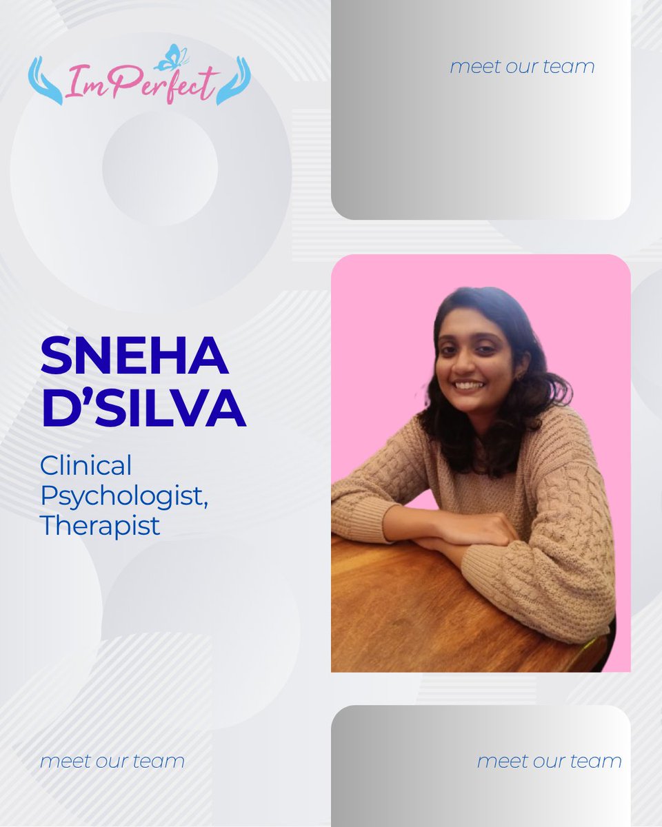 ImPerfect_couns's tweet image. 🔗 Book a session with Sneha[imperfect.co.in/sneha-dsilva-f…]
#TherapistSupport #TransactionalAnalysis #ClinicalPsychology #Psychoanalysis #TherapyWorks #CounsellingSupport #MeetOurTherapist #ImPerfectPsychotherapy #TherapyCare #HealingTogether #MentalHealthIndia #TherapistIntroduction