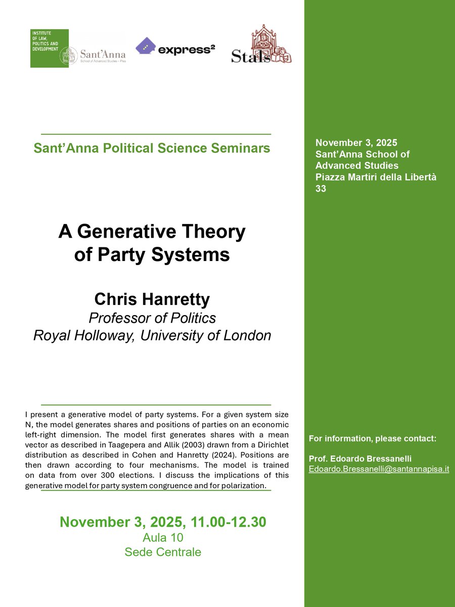 We are glad to announce that on Monday, 3 November (11.00-1230), a new STALS Seminar will take place as part of the H2020 <a href="/express2EU/">Express2project</a> project.
Our speaker will be Chris Hanretty. Many thanks to Edoardo Bressanelli for organising this event.