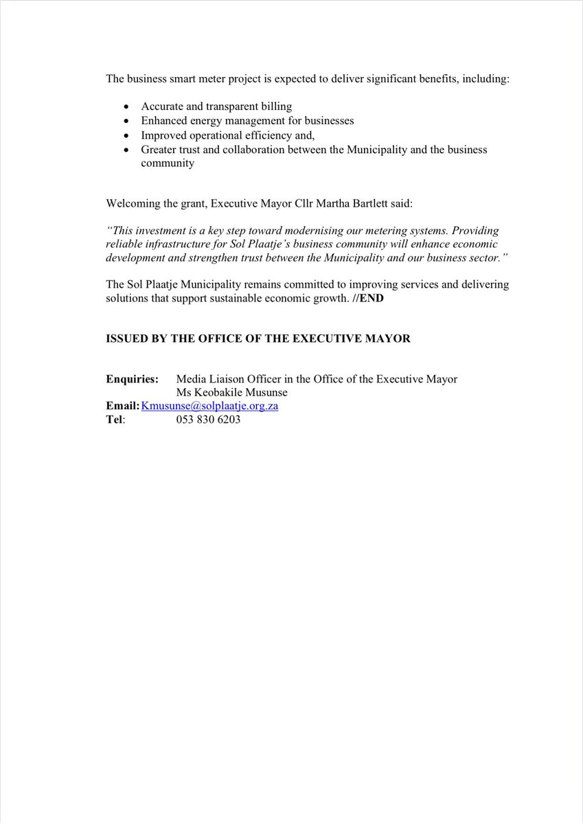 Executive Mayor_Cllr Martha Bartlett tweet media
