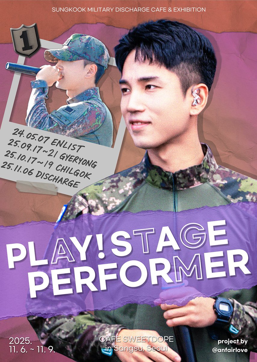 PL𝔸Y! S𝕋A𝔾E PERFOR𝕄ER
✨️배너 성국 전역 이벤트 카페✨️ 

Concept Poster #2 전역이 눈앞에

🎤 2025.11.06 12PM (KST) 
🏠 CAFE SWEETDOPE

#나야_잘지냈지
#PLaY_sTaGe_PERFORmER
#배너박성국_전역축하해