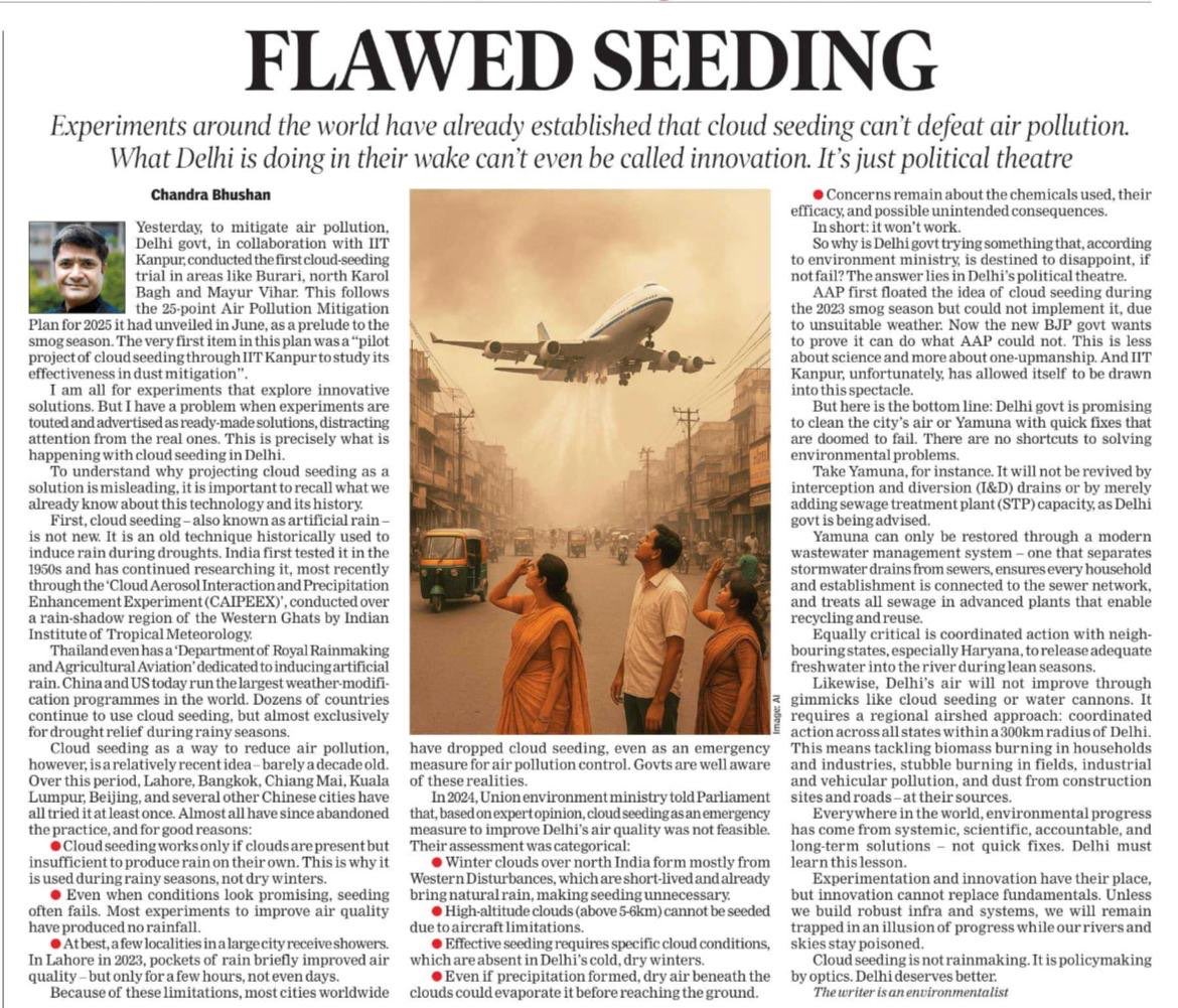 Bh_Chandra's tweet image. #Cloudseeding in Delhi was always bound to fail. Even if it had rained, it wouldn’t have made a meaningful difference to the city’s air pollution.

We already know this—not just from theory, but from practice. Over the past 10–15 years, cities like Lahore, Bangkok, Chiang Mai,…