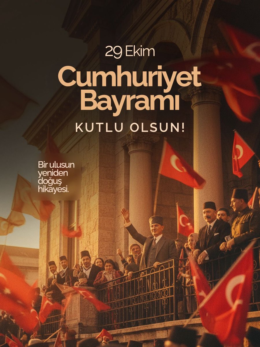 "29 Ekim Cumhuriyet Bayramımız Kutlu Olsun! Cumhuriyetimize Sonsuza Dek Sahip Çıkacağız!" 🇹🇷

#NeMutluTürkümDiyene
#Cumhuriyet102yaşında