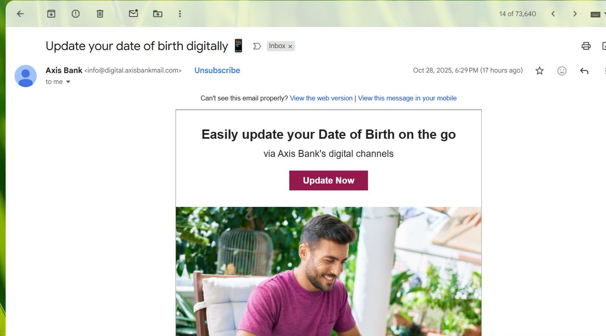 techieMeIndian's tweet image. If believed that any #Bank would first verify #identity, #DOB, etc as a part of #KYC before opening a bank account. Somethings can change like name (after marriage or otherwise), etc but why and how will #dob change? But @AxisBank has a feature to update DOB.