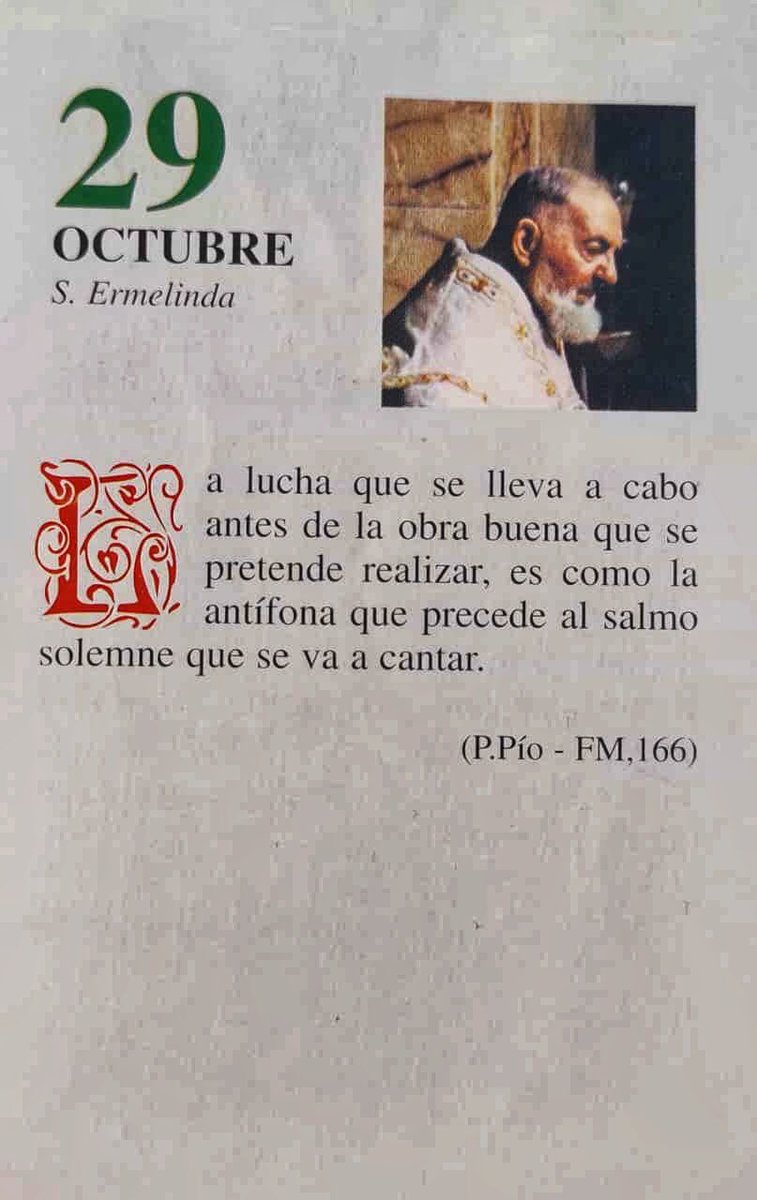 ¡Feliz Miércoles 29 de Octubre! 

“La lucha que se lleva a cabo antes de la obra buena que se pretende realizar, es como la antífona que precede al salmo solemne que se va a cantar.”