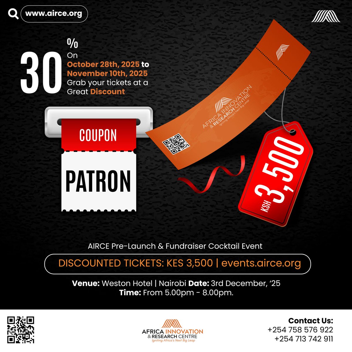 Africa’s innovation story starts here — and so does your discount. 

Get 30% off AIRCE Pre-Launch tickets till Nov 10th!

events.airce.org