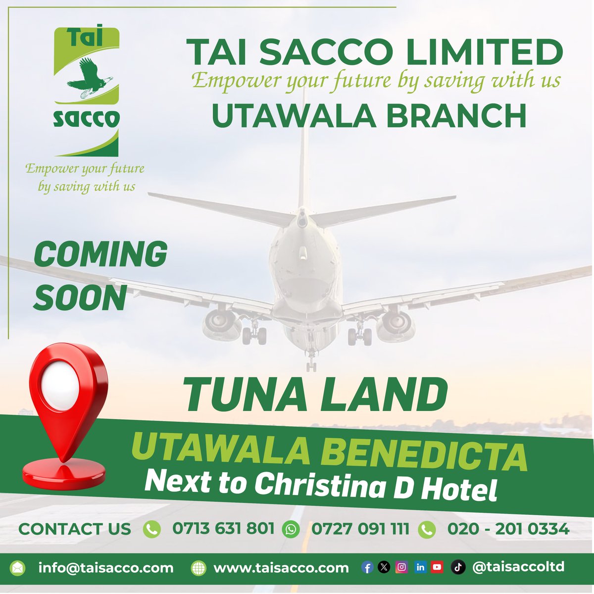 taisaccoltd's tweet image. Big things are coming! We’re expanding to serve you better.🎉 Tai SACCO Branch No. 12 – Coming Soon!
Get ready for more convenience, better service, and a closer connection to your financial home.
#TaiSACCO #ComingSoon #NewBranch #TaiUtawalaBranch #GrowingTogether