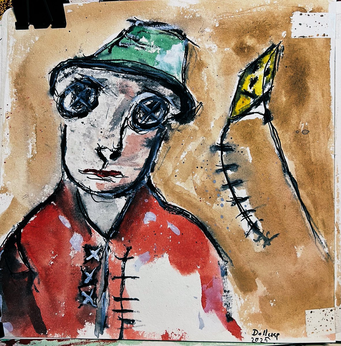 DanielDollase's tweet image. Man with dragon...expressive sketch...painted with ink and watercolors...(Hats off) #art #expressionism #artwork #watercolor #ink