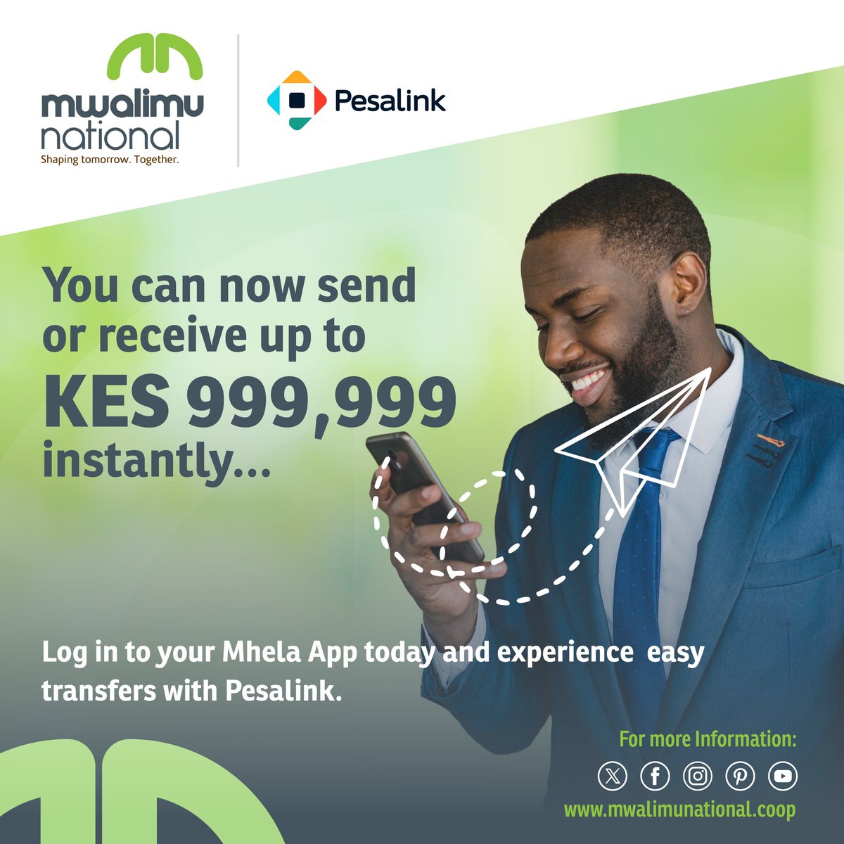 Download our Mhela app, activate your members portal, activate Pesalink and experience these seamless services all in one stop-shop.