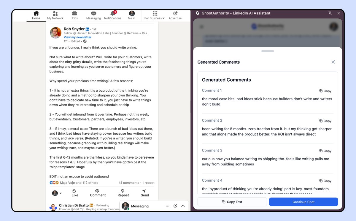 niteshpadghan's tweet photo. Day 7 of building @ghostauth_app → $5k MRR

Big one today, the Chrome extension is finally live 🎉

You can now use every feature right inside LinkedIn
- write posts
- comments
- generate carousels
- plan content
- everything

all side by side without switching tabs.

Feels like @ghostauth_app  just moved into LinkedIn.

More updates (and smarter tools) coming soon.

Progress: $298 MRR 🟩⬜️⬜️⬜️⬜️⬜️⬜️⬜️⬜️⬜️(2%)