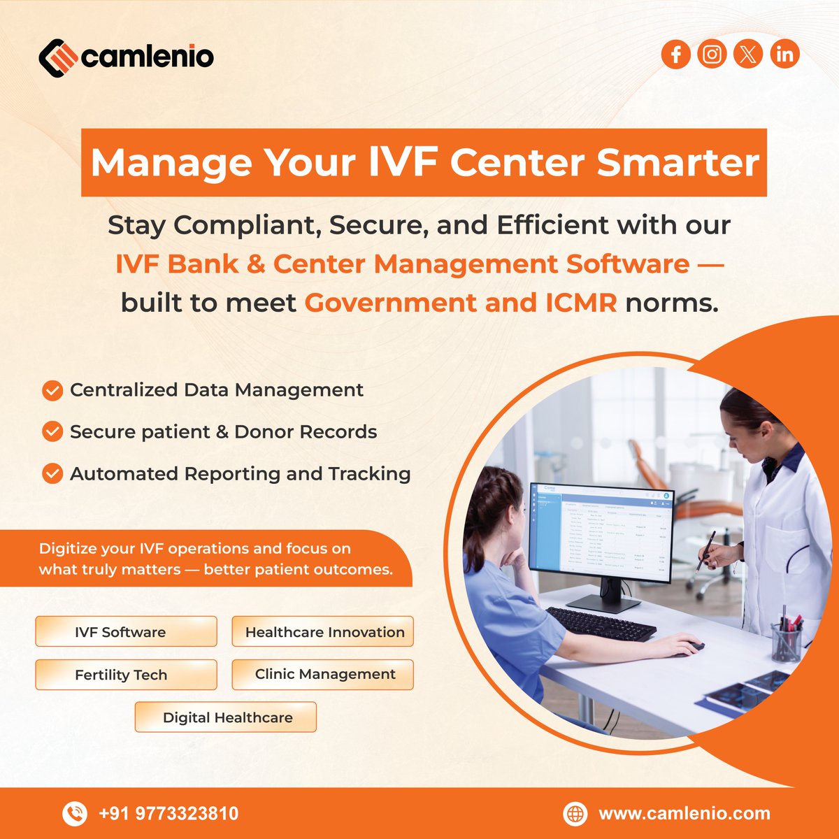 camlenio's tweet image. Transform your IVF center with Camlenio’s IVF Management Software — automate patient records, ensure ICMR compliance, and make data-driven decisions with ease.
🚀 Smarter. Faster. Safer.
📞 +91-9773323810
#ivfsoftware #healthcaretechnology #clinicmanagement #fertilitytech