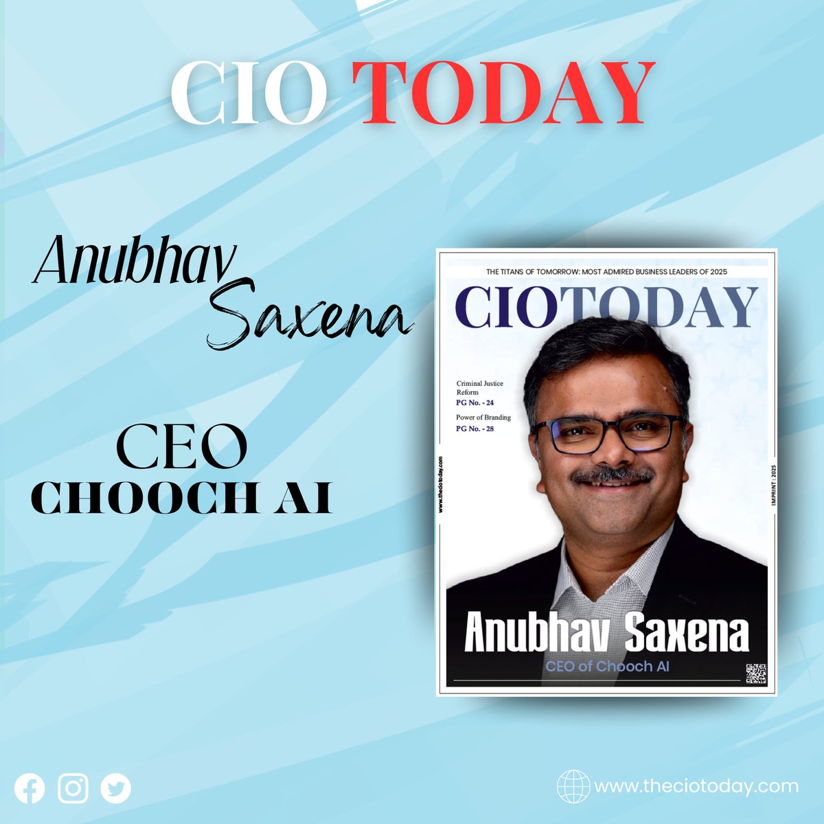 TodayCio's tweet image. Honoring Anubhav Saxena, CEO of CHOOCH AI, for leading the AI revolution with transformative vision &amp;amp; enterprise innovation.
Read more: [theciotoday.com/magazines/the-…]
#TheCIOToday #AIInnovation #TechLeader #DigitalTransformation #Automation