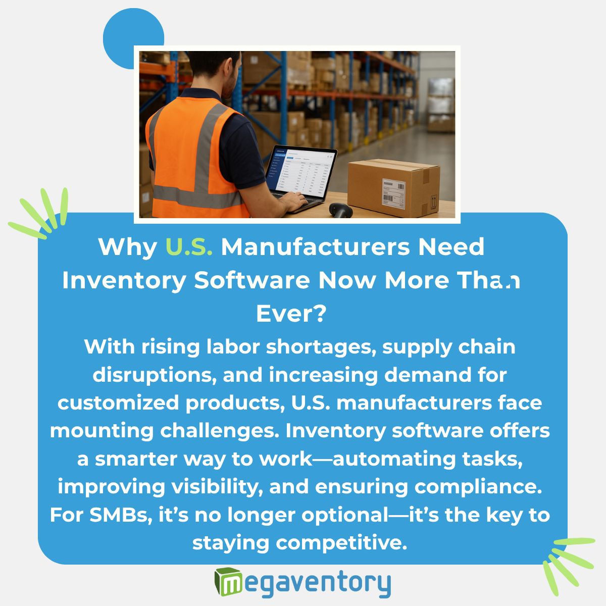 U.S. Manufacturers: Still running production on spreadsheets?
It’s time to upgrade.
Megaventory helps SMBs streamline inventory, production, and supply chain operations—without the enterprise bloat.
👉 Learn More:buff.ly/1ov4OWx 
#Manufacturing #InventoryManagement