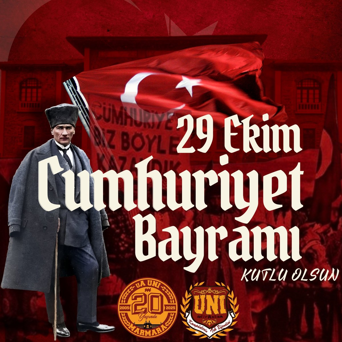 Cumhuriyet'imizin ilanının 102. yıl dönümünde 29 Ekim Cumhuriyet Bayramımızı kutluyor;
​Ulu Önder Gazi Mustafa Kemal Atatürk başta olmak üzere tüm şehit ve gazilerimizi saygı, rahmet ve minnetle anıyoruz.

#uAUNIMarmara
#uAUNIMarmara20Yaşında
#ultrAslanUNI