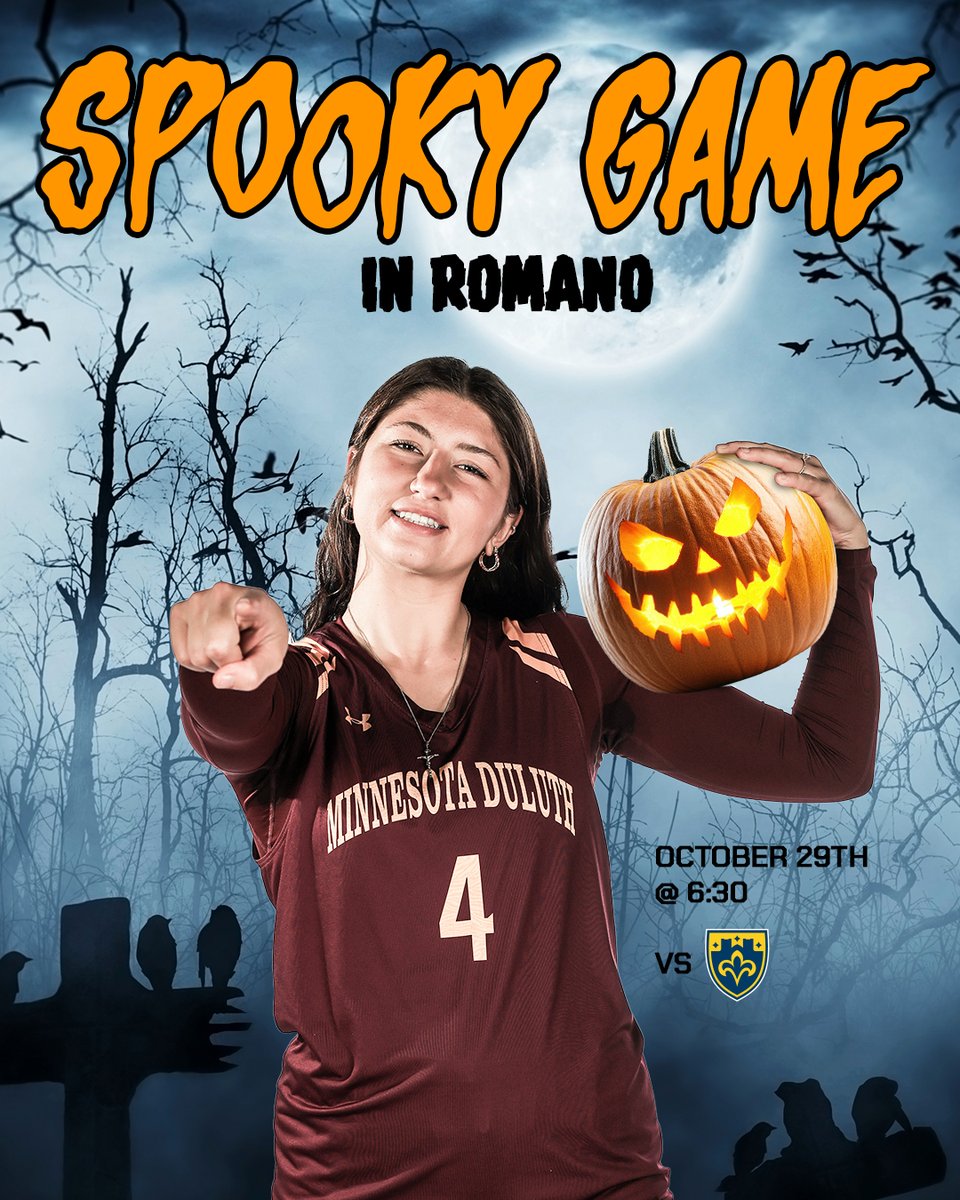 It's spooky season in Romano🎃

📍: Romano Gymnasium
🆚: St. Scholastica
⏰: 6:30 p.m.
📊: umdbulldogs.com/sidearmstats/w…