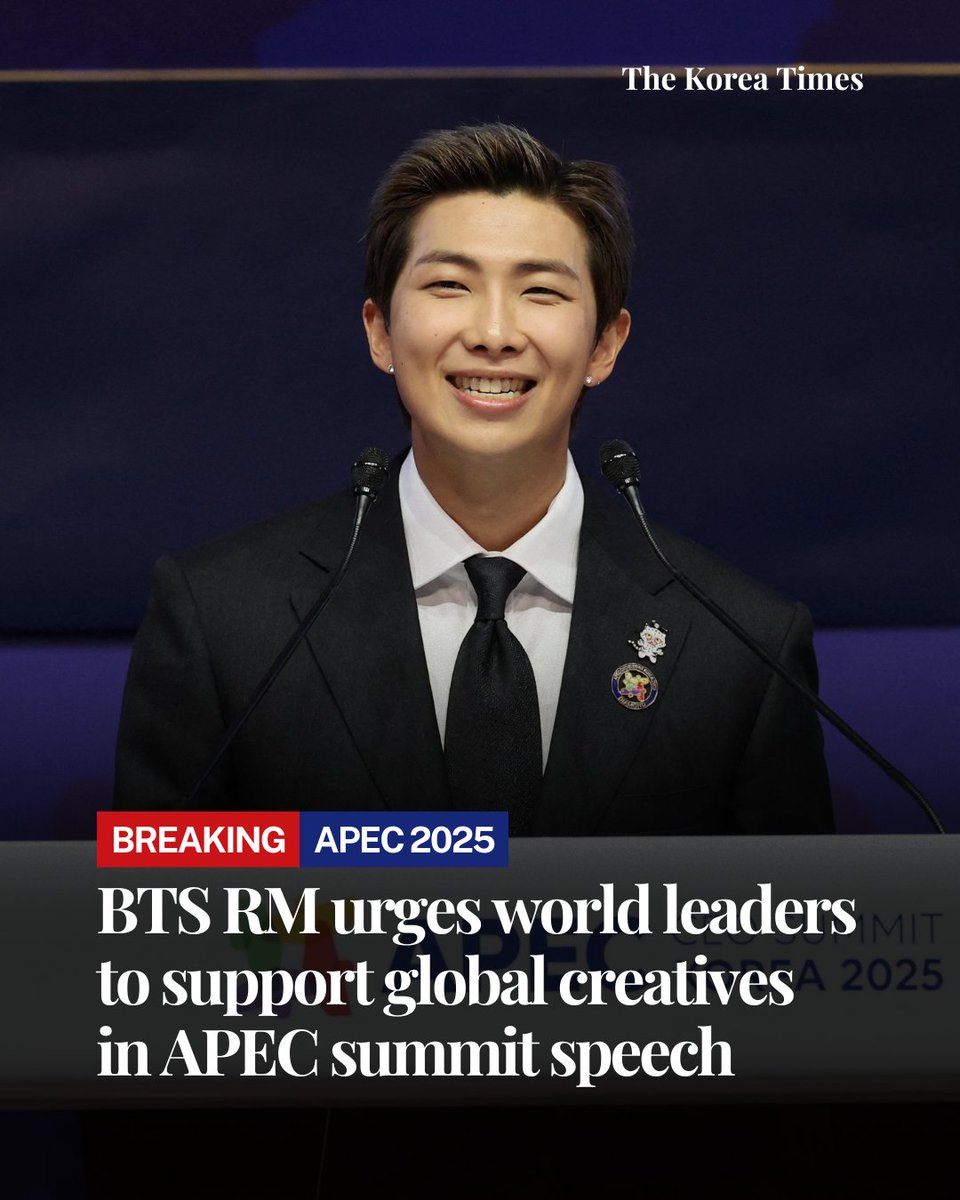 “As a creator and artist of this generation, I’d like to use this opportunity to make a request to the distinguished leaders of APEC. There are creators all over the world. Please help them. Give them the financial support so that their own creativity can bloom,” RM said.