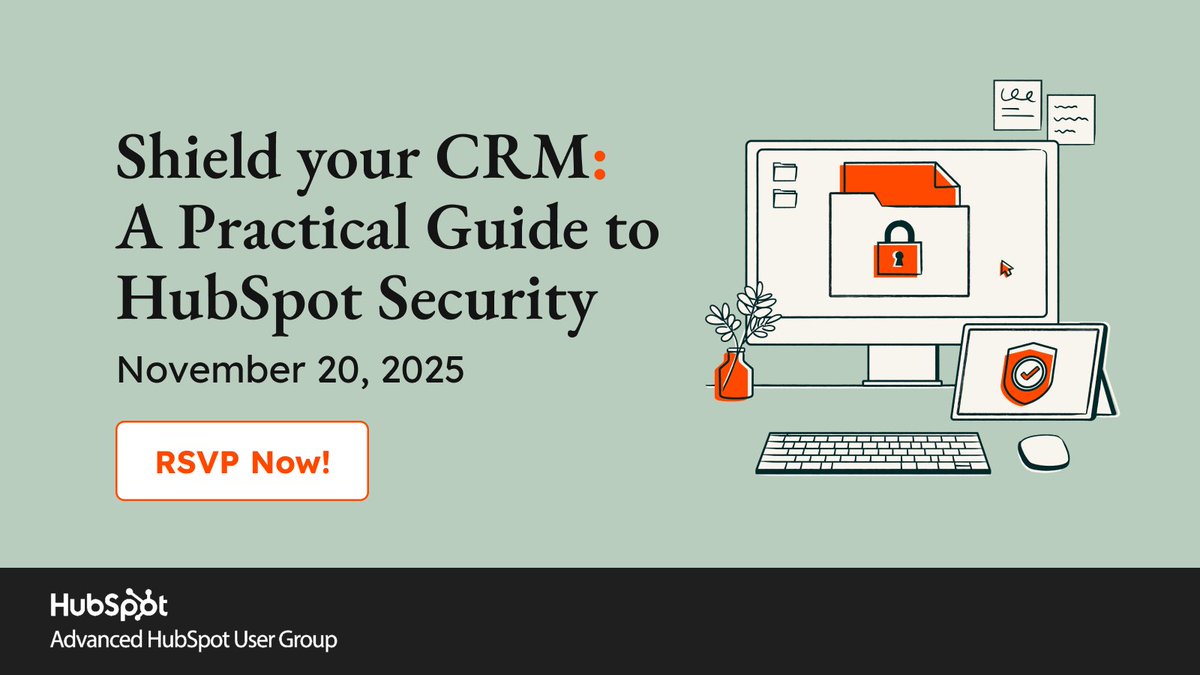 AdvancedHUG's tweet image. Join us 20 Nov, 4–5PM (GMT+2) to learn how to protect your @HubSpot data, users &amp;amp; access with built-in security tools🔐
Register: hubs.la/Q03QmD_t0
#AdvancedHUG #HubSpotSecurity