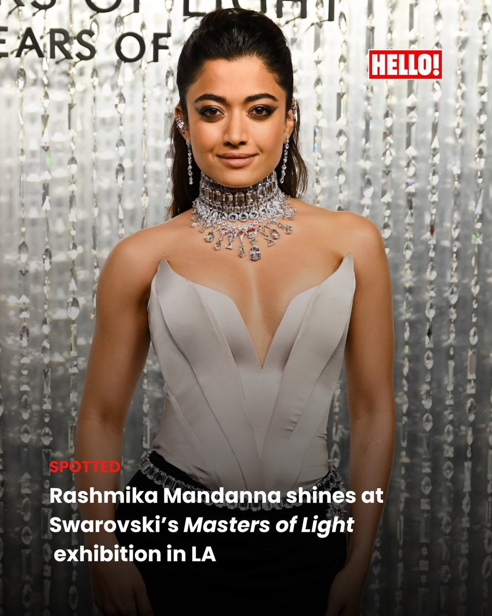 HELLOmagIndia's tweet photo. #JustSpotted: #RashmikaMandanna shines bright in Los Angeles at #Swarovski’s #MastersOfLight—a dazzling celebration of 130 years of cinematic sparkle & craftsmanship. #HELLOIndia #HELLOMagazine #HELLOSpotted @iamRashmika @swarovski https://t.co/D9DyTOs8jm