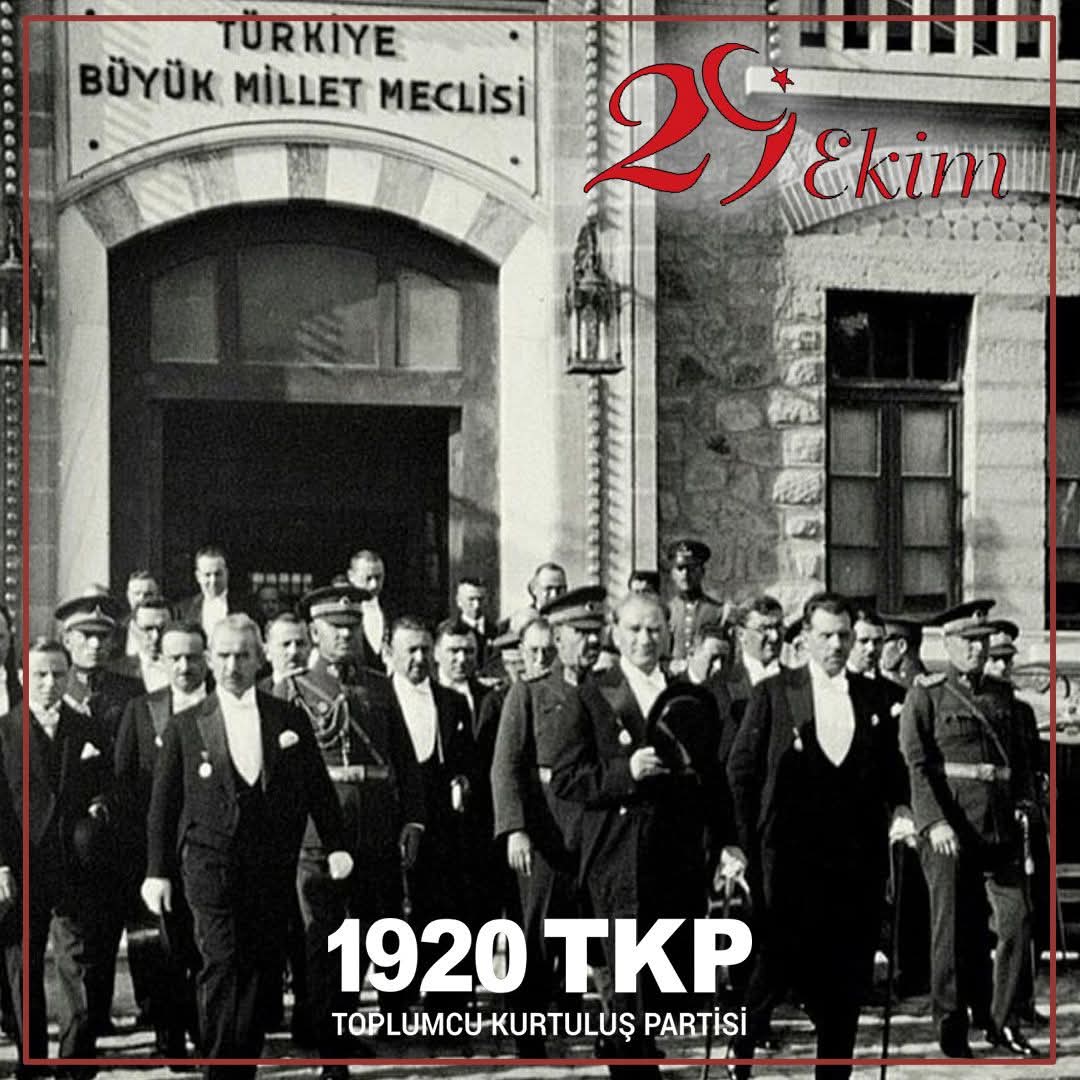 Bağımsızlığımızı ve bütünlüğümüzü sağlayan ulusal kurtuluş savaşımızı, padişahlığa ve halifeliğe son vererek halk egemenliği ve laiklikle taçlandıran Cumhuriyetimizin 102. yıldönümünü sevinçle kutluyoruz.

Kahrolsun İstibdat Yaşasın Cumhuriyet!