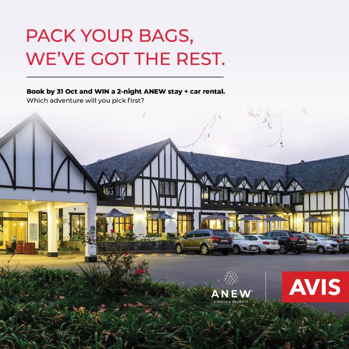AvisSouthAfrica's tweet image. Itching for a holiday but don’t know where to start? 
Book any Avis car by 31 October and you could WIN a 2-night stay at ANEW plus a Avis car rental. Book your Avis car today and make your getaway a reality!

#Avis #DrivenByExcellence